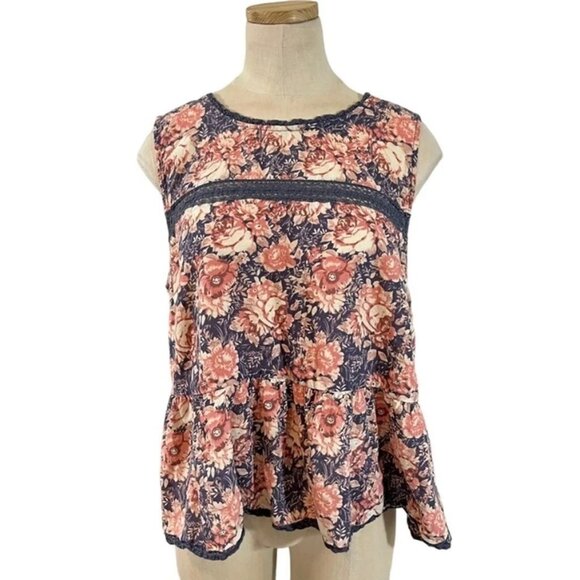 Current/Elliott Tops - Current/Elliott top women's 2 pink blue floral sleeveless lightweight cotton